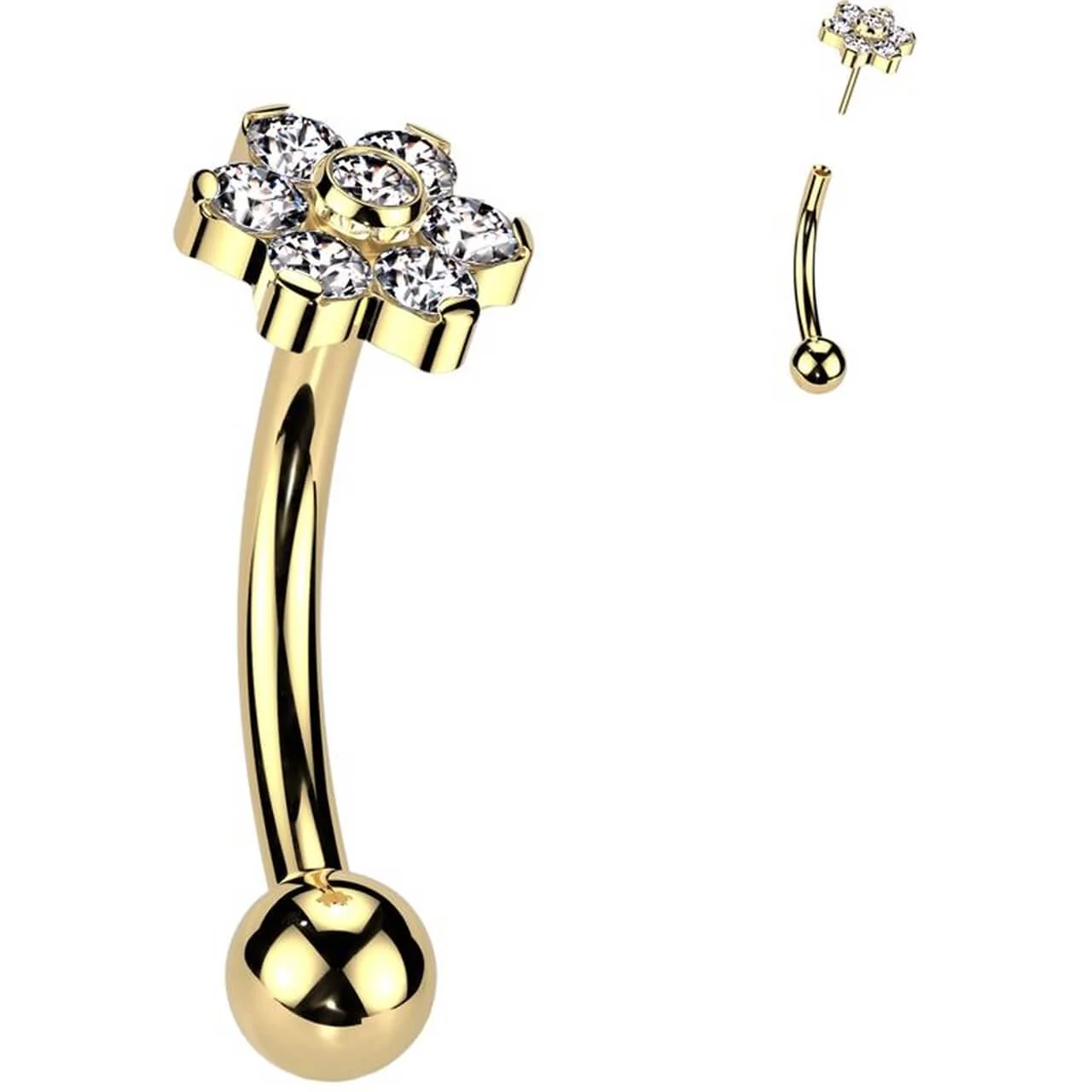 Titanium Eyebrow Piercing flower zirconia Push-In - Image 3