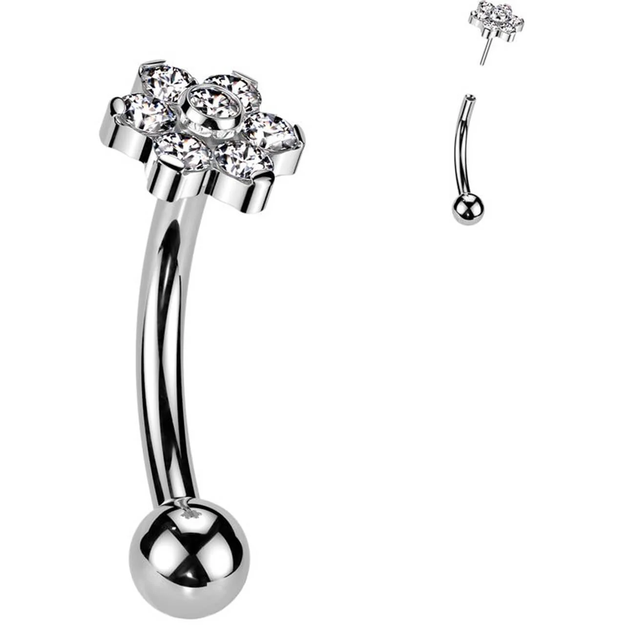 Titanium Eyebrow Piercing flower zirconia Push-In - Image 4
