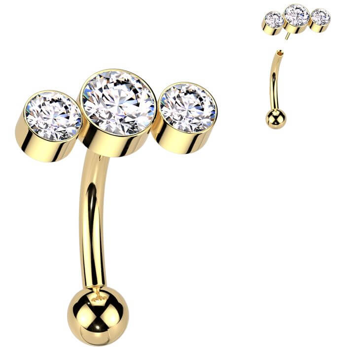 Titanium Curved Barbell three round zirconias bezel setting Push-In - Image 3