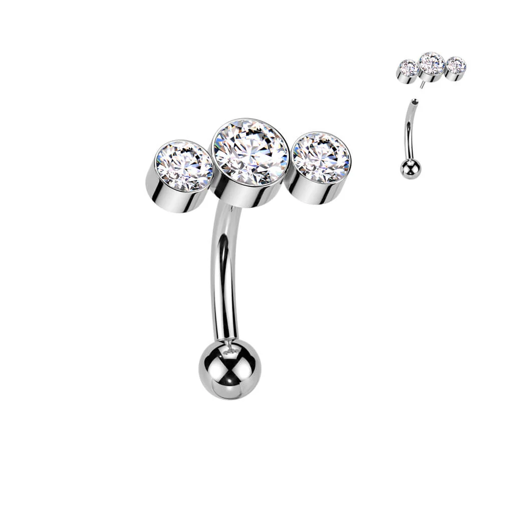 Titanium Curved Barbell three round zirconias bezel setting Push-In - Image 5