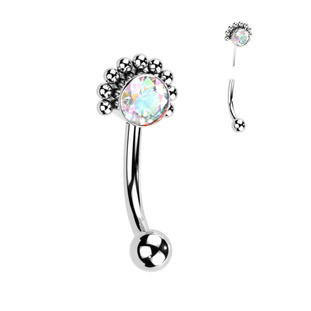 Titanium Eyebrow Piercing Zirconia Opal Silver Push-In - Image 2
