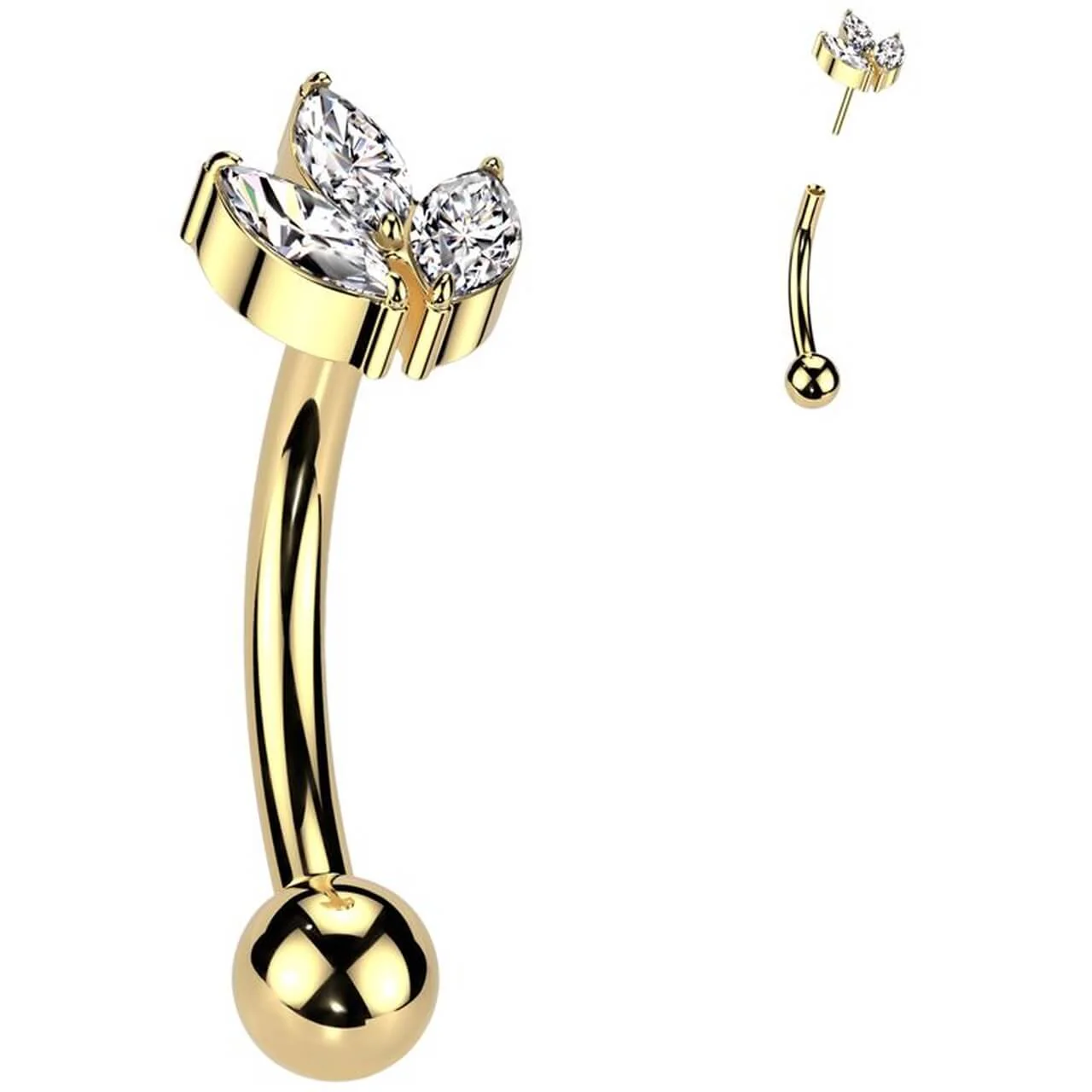 Titanium Eyebrow Piercing leaf zirconia marquise cut Push-In - Image 3