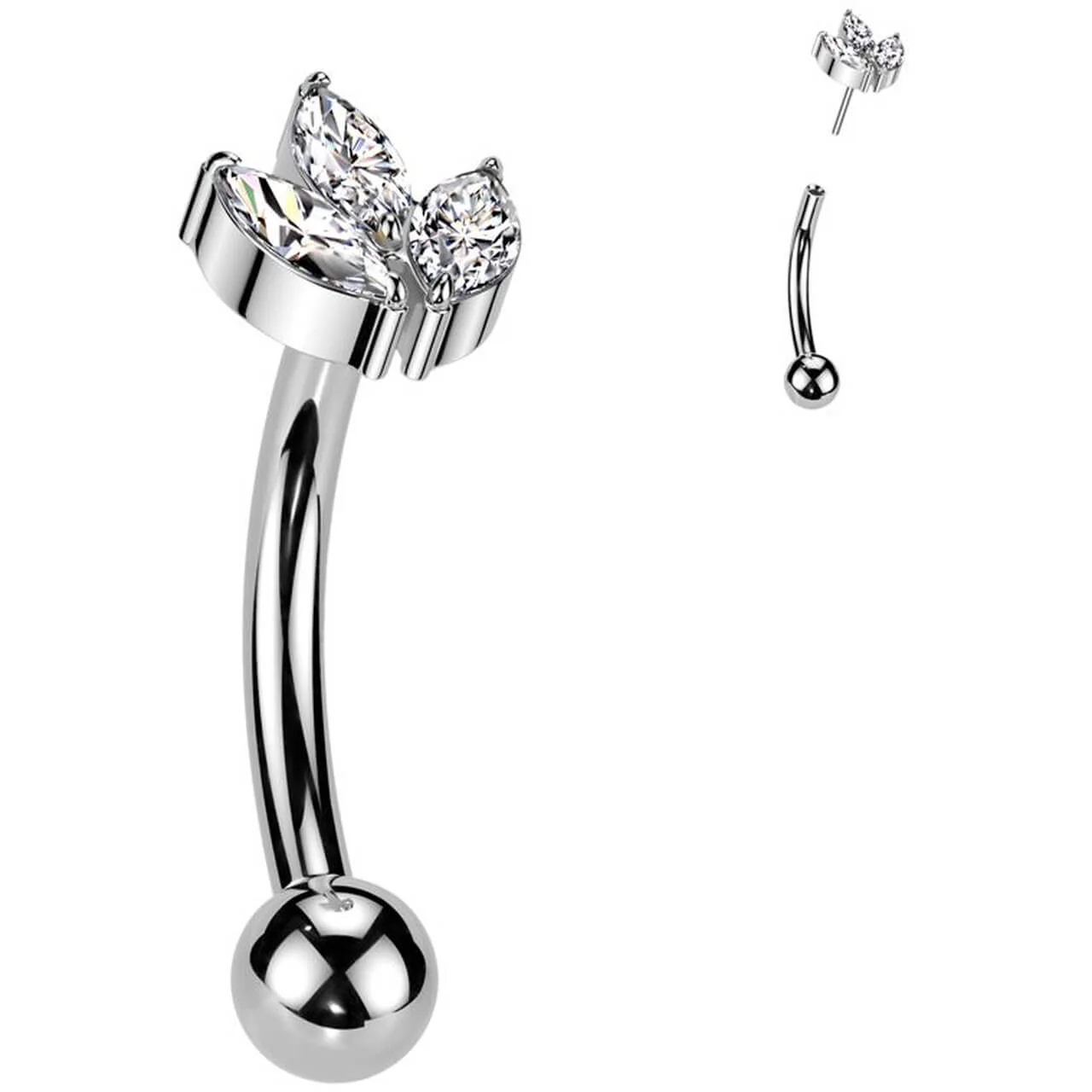 Titanium Eyebrow Piercing leaf zirconia marquise cut Push-In - Image 4