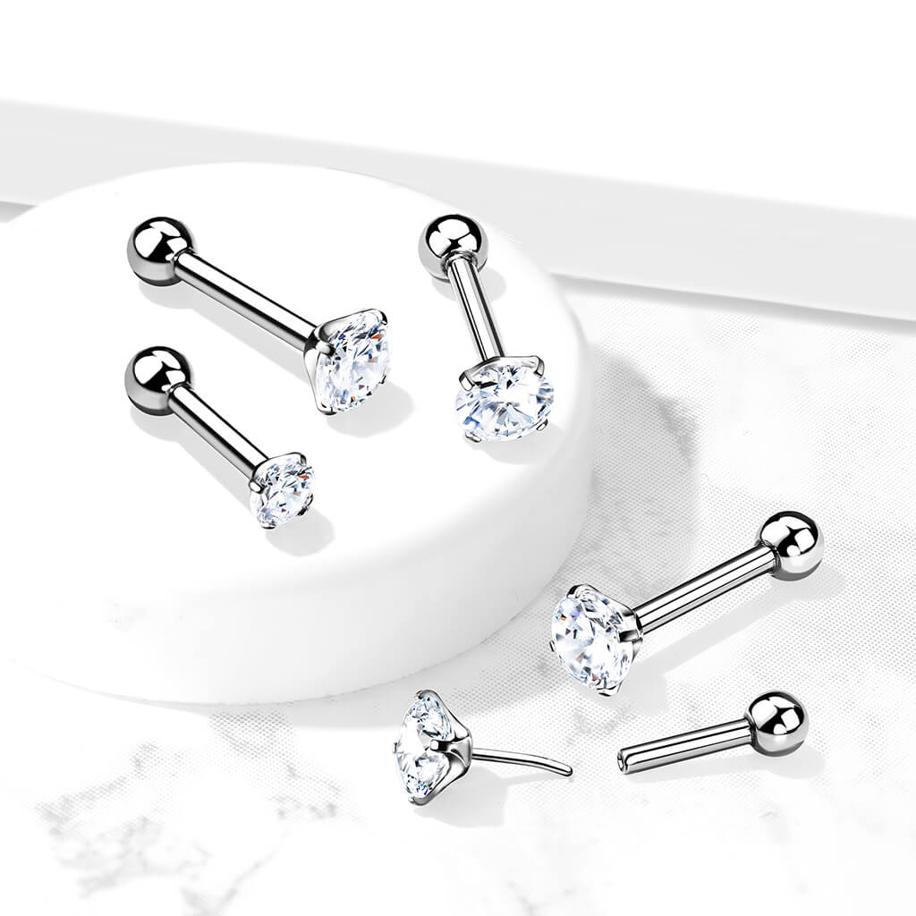 Titanium Barbell Zirconia rim setting Silver Push-In - Image 3