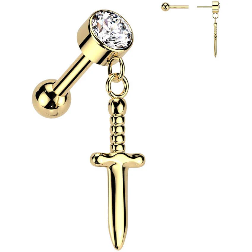 Titanium Barbell Dagger Zirconia Dangle Push-In - Image 4