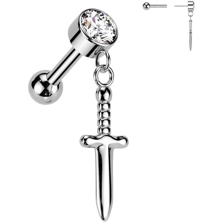 Titanium Barbell Dagger Zirconia Dangle Push-In - Image 5