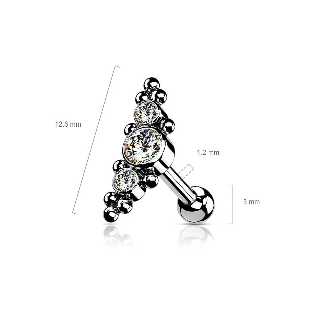 Titanium Barbell 3 Zirconia Silver Push-In - Image 3