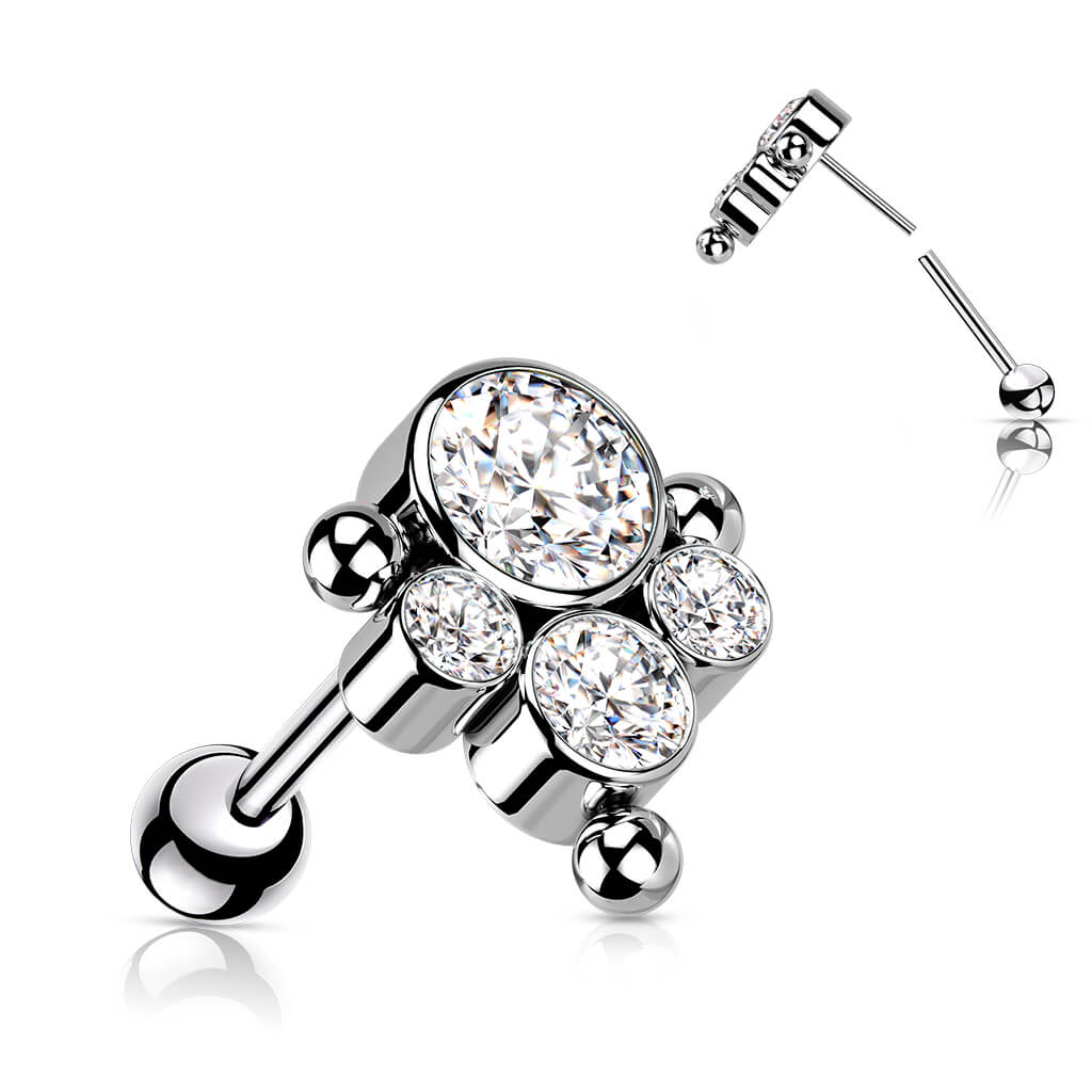 Titanium Barbell Zirconia Opal Silver Push-In - Image 2