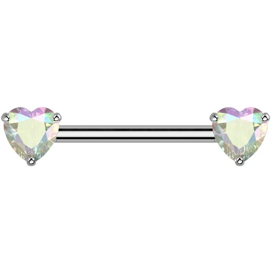 Titanium Nipple Piercing double heart zirconia Push-In