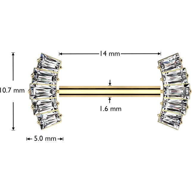 Titanium Nipple Piercing baguette fan zirconia Push-In - Image 2