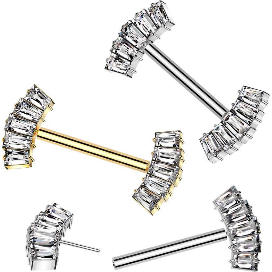 Titanium Nipple Piercing baguette fan zirconia Push-In - Image 3