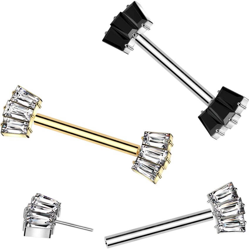Titanium Nipple Piercing baguette fan zirconia Push-In - Image 3