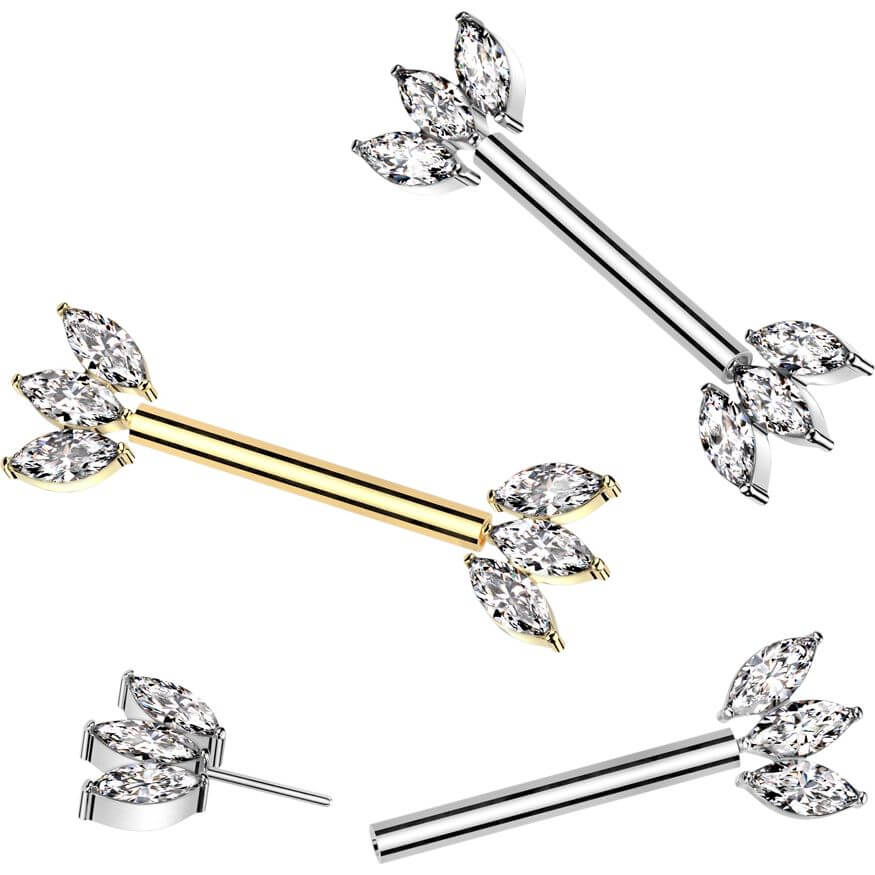 Titanium Nipple Piercing marquise cut zirconia Push-In - Image 3
