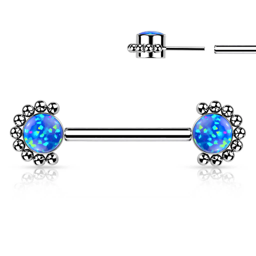 Titanium Nipple Piercing Zirconia Opal Silver Push-In - Image 6