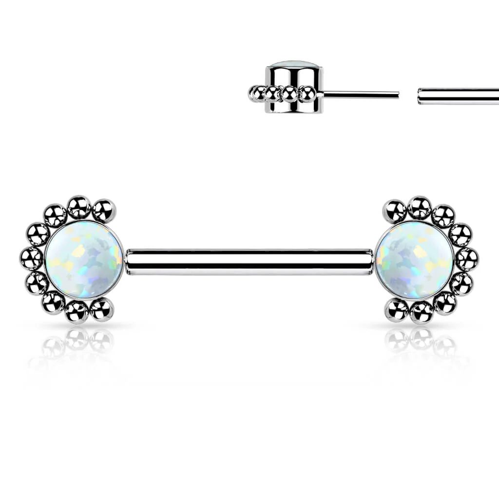 Titanium Nipple Piercing Zirconia Opal Silver Push-In - Image 8