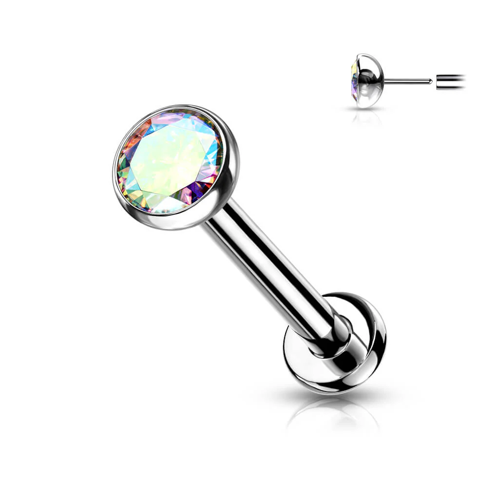 Titanium Labret Zirconia Round Silver Push-In - Image 2