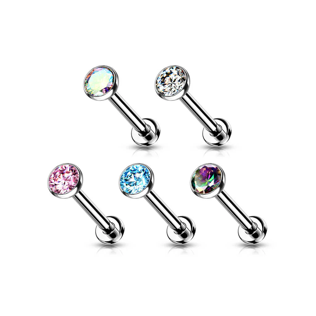 Titanium Labret Zirconia Round Silver Push-In - Image 3