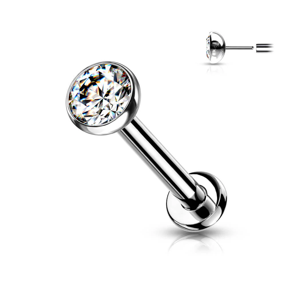 Titanium Labret Zirconia Round Silver Push-In - Image 4