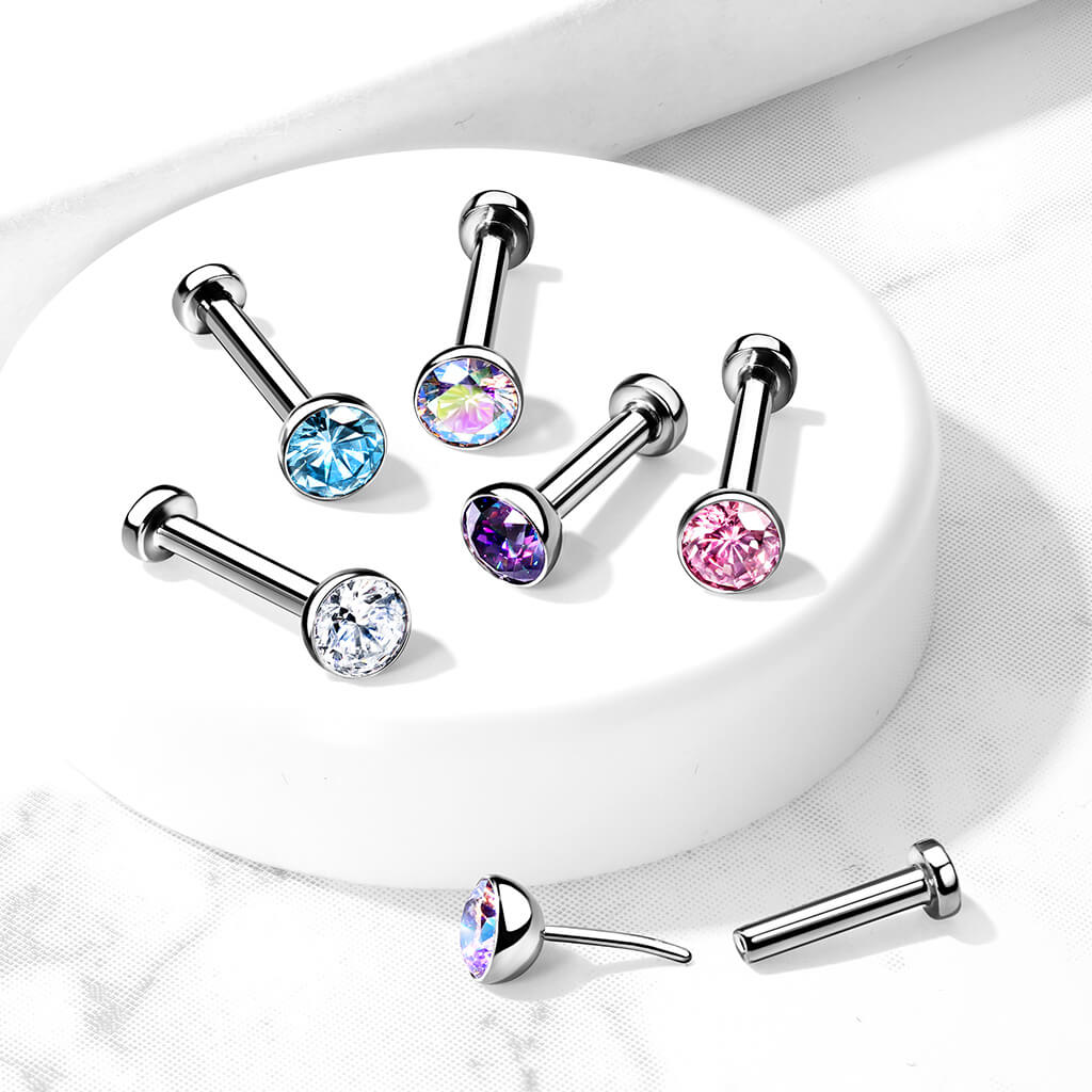Titanium Labret Zirconia Round Silver Push-In - Image 7