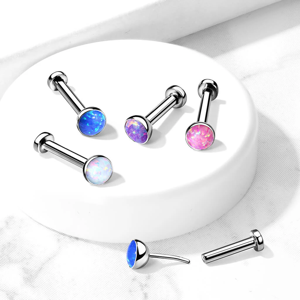 Titanium Labret Opal Flat Silver Push-In - Image 7