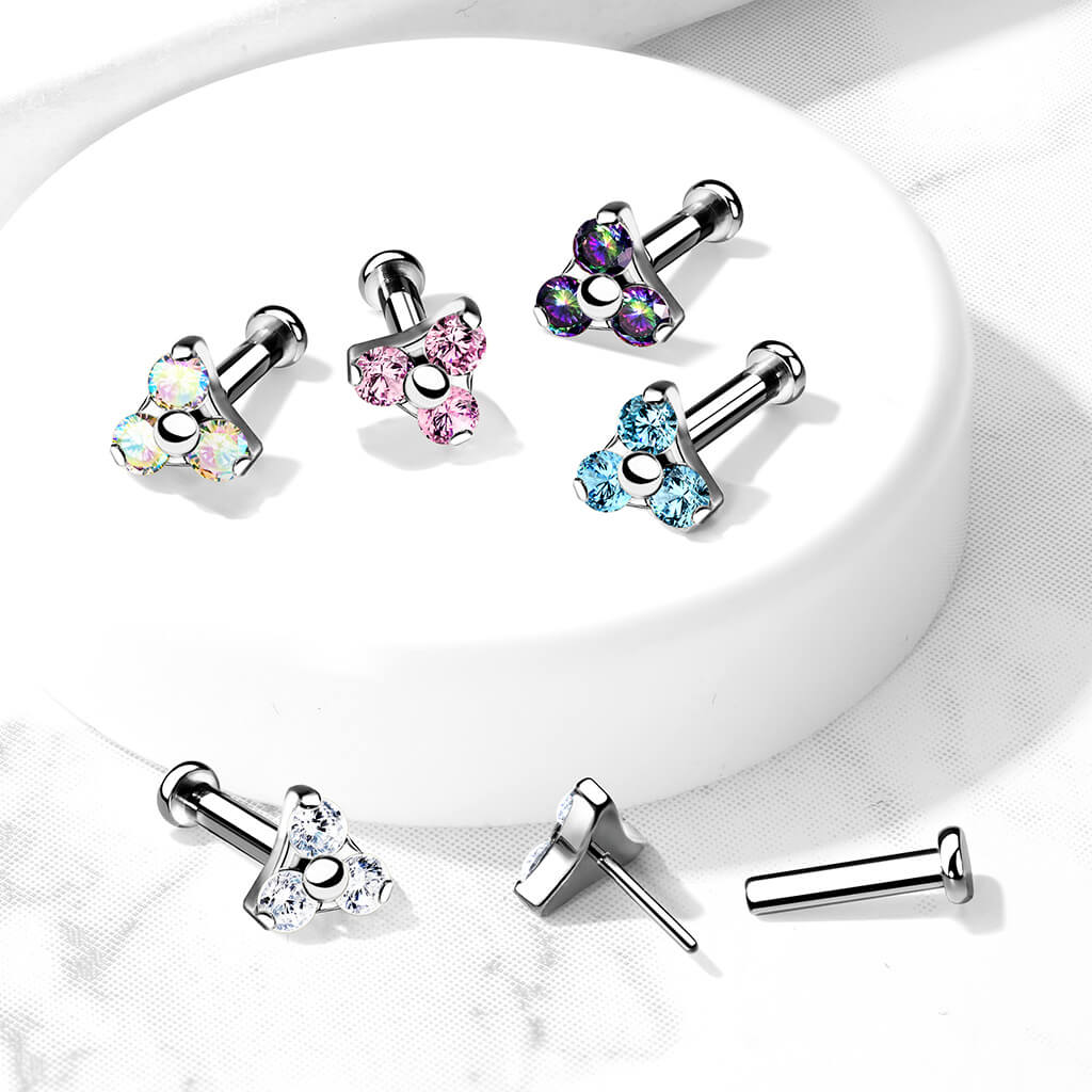 Titanium Labret Triangle Zirconia Silver Push-In - Image 6