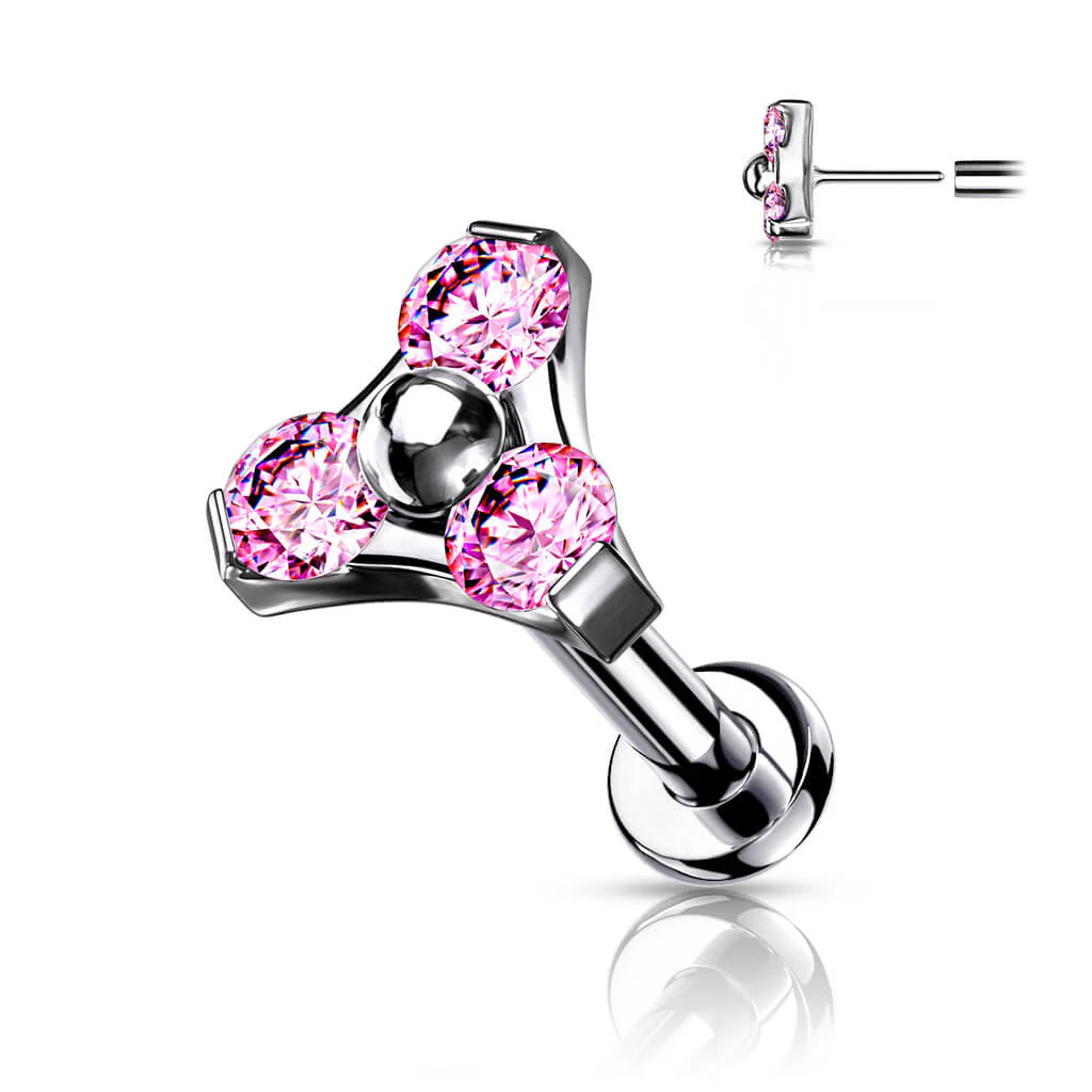 Titanium Labret Triangle Zirconia Silver Push-In - Image 8