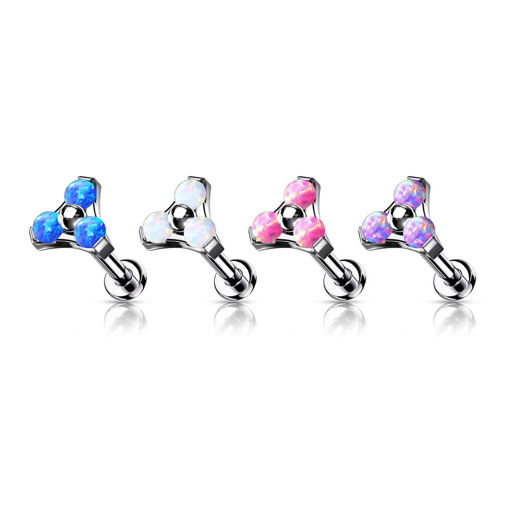 Titanium Labret Push-In Triangle Opal Silver - Image 3