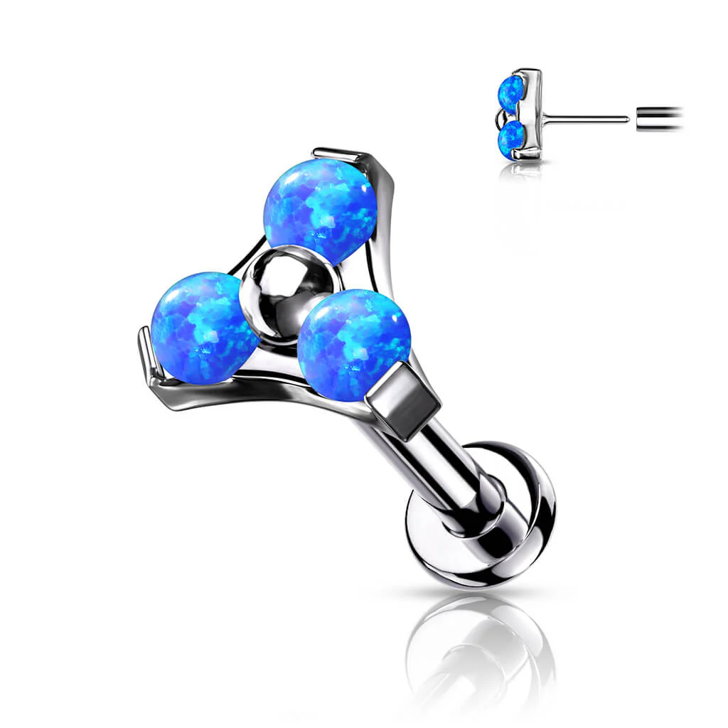 Titanium Labret Push-In Triangle Opal Silver - Image 6