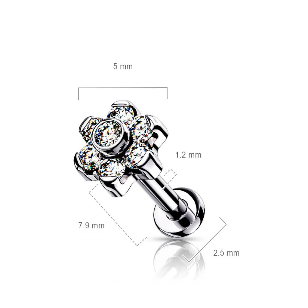 Titanium Labret Push-In Flower Zirconia Silver - Image 3