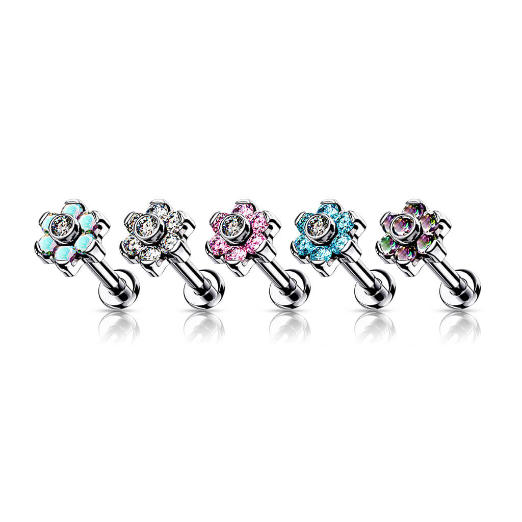 Titanium Labret Push-In Flower Zirconia Silver - Image 5