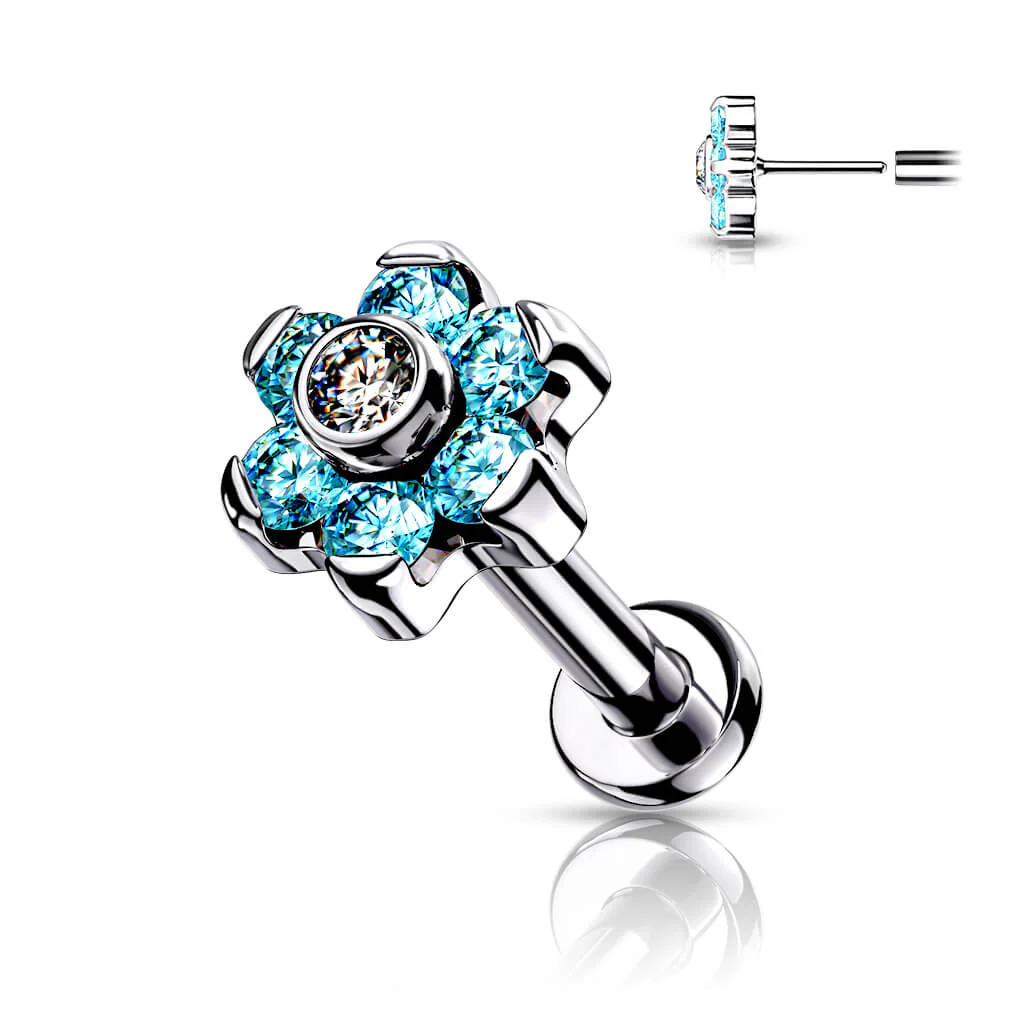 Titanium Labret Push-In Flower Zirconia Silver - Image 8