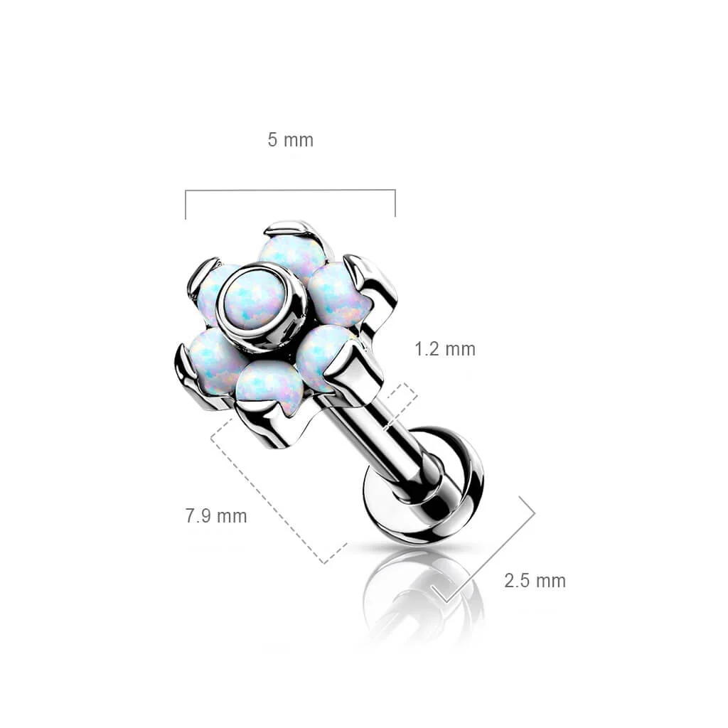Titanium Labret Push-In Flower Opal Silver - Image 3