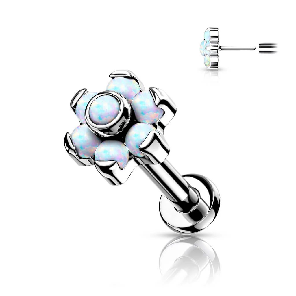 Titanium Labret Push-In Flower Opal Silver - Image 4