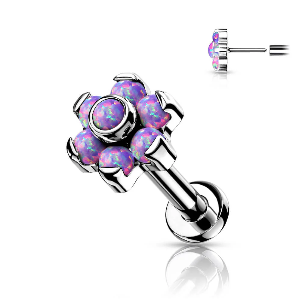 Titanium Labret Push-In Flower Opal Silver - Image 8
