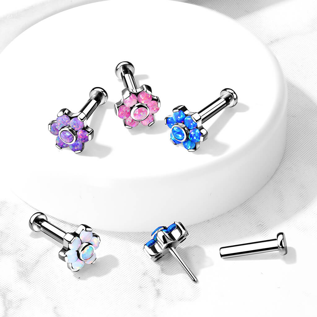 Titanium Labret Push-In Flower Opal Silver - Image 9