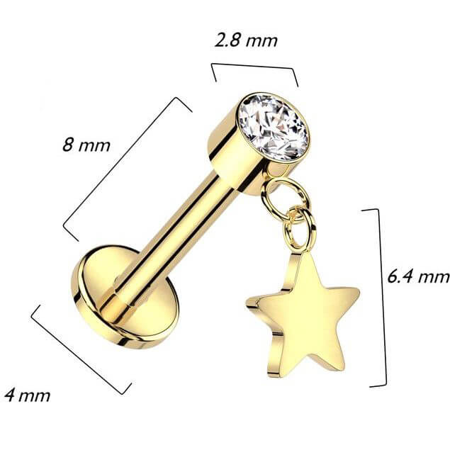 Titanium Labret star dangle zirconia Push-In - Image 2
