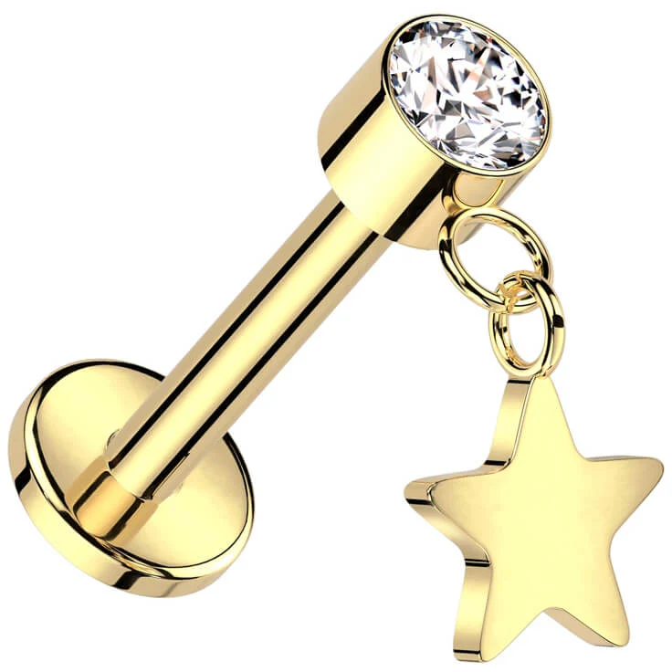 Titanium Labret star dangle zirconia Push-In - Image 3