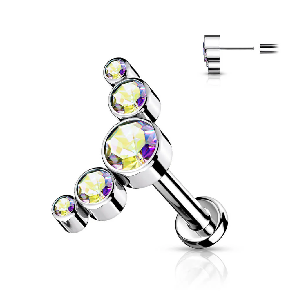 Titanium Labret 5 Zirconia Silver Push-In - Image 2