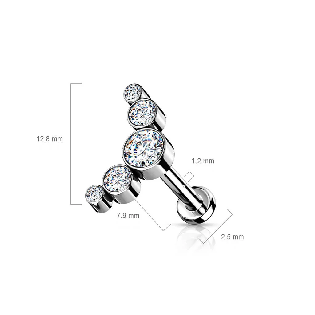 Titanium Labret 5 Zirconia Silver Push-In - Image 3