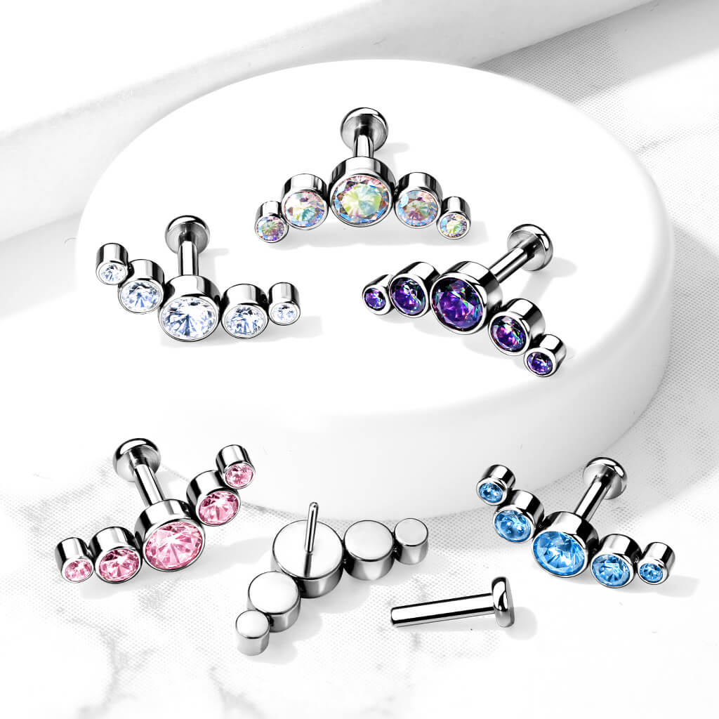 Titanium Labret 5 Zirconia Silver Push-In - Image 9