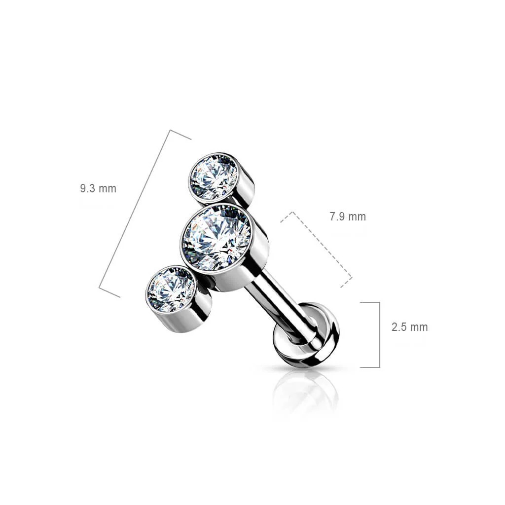 Titanium Labret 3 Zirconia Silver Push-In - Image 3