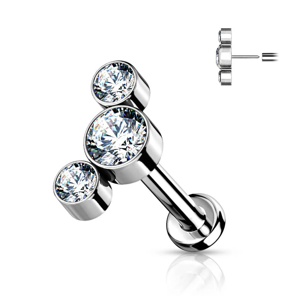 Titanium Labret 3 Zirconia Silver Push-In - Image 4