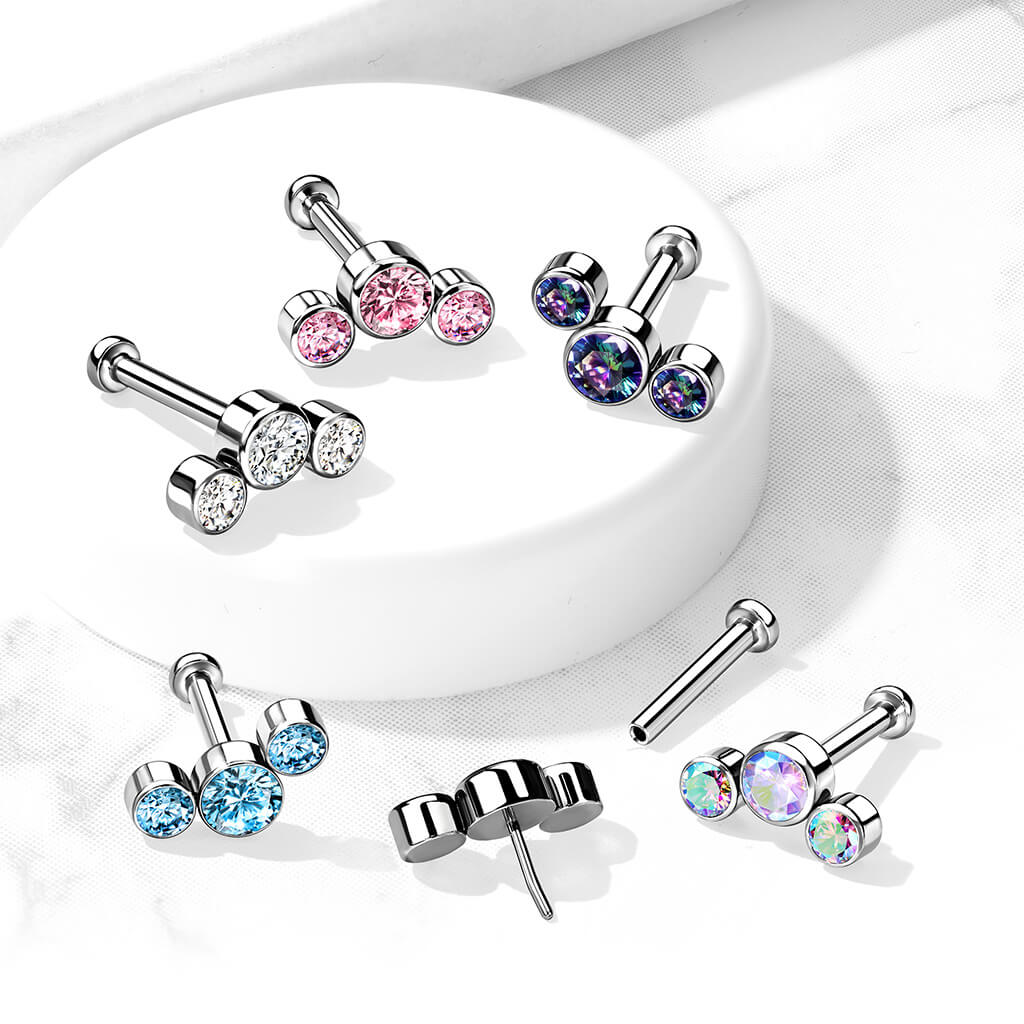 Titanium Labret 3 Zirconia Silver Push-In - Image 9