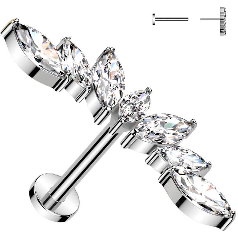 Titanium Labret Fan Marquise cut zirconia Push-In - Image 4