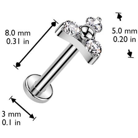 Titanium Labret Trinity Zirconia Prong Setting Push-In - Image 2