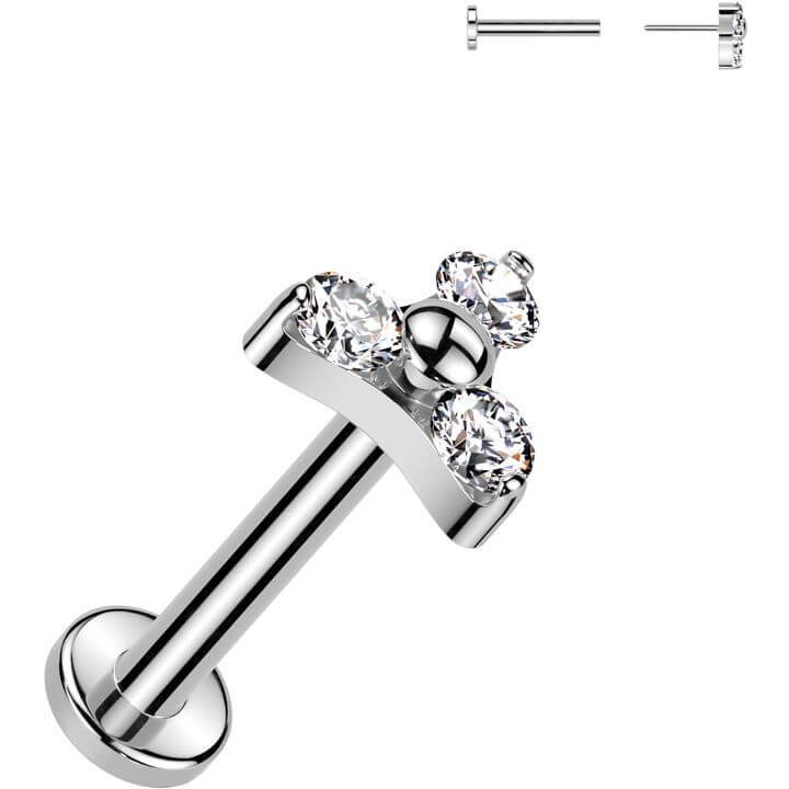 Titanium Labret Trinity Zirconia Prong Setting Push-In - Image 4