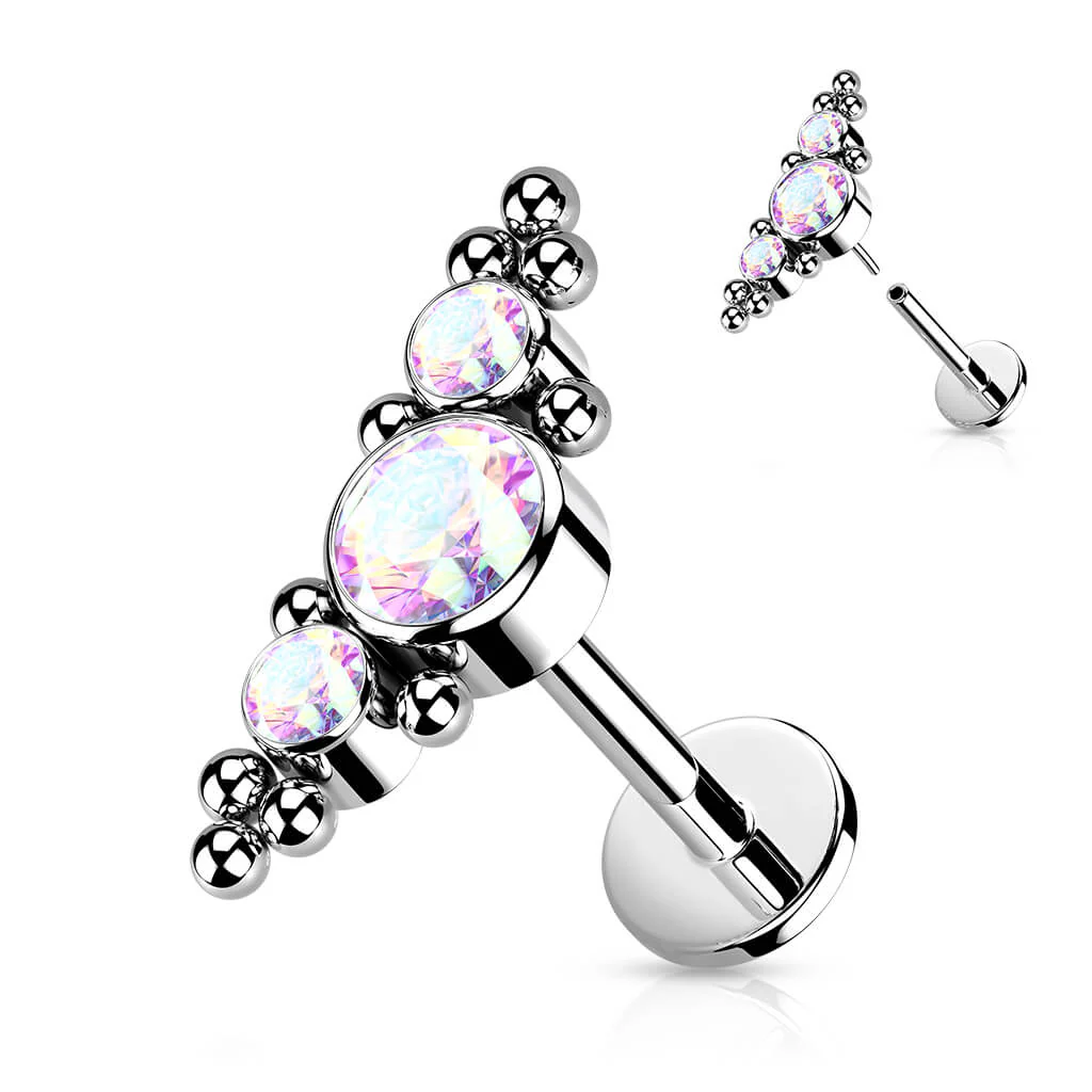 Titanium Labret 3 Zirconia Silver Push-In - Image 2