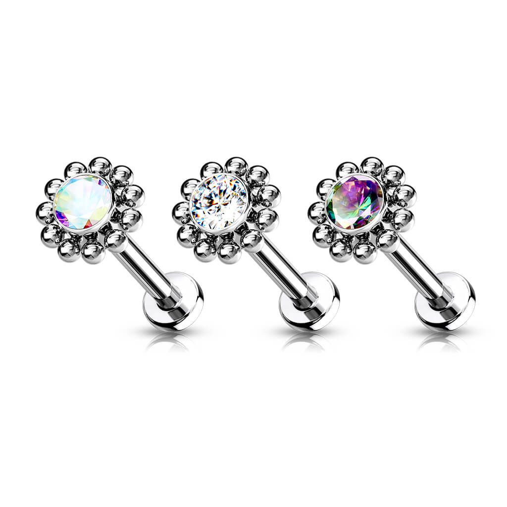 Titanium Labret Flower Zirconia Silver Push-In - Image 5