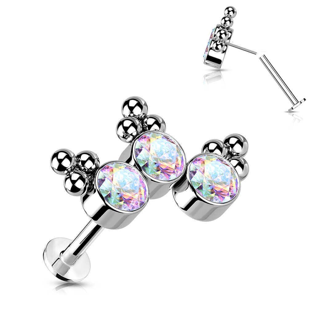 Titanium Labret 3 Zirconia Silver Push-In - Image 4