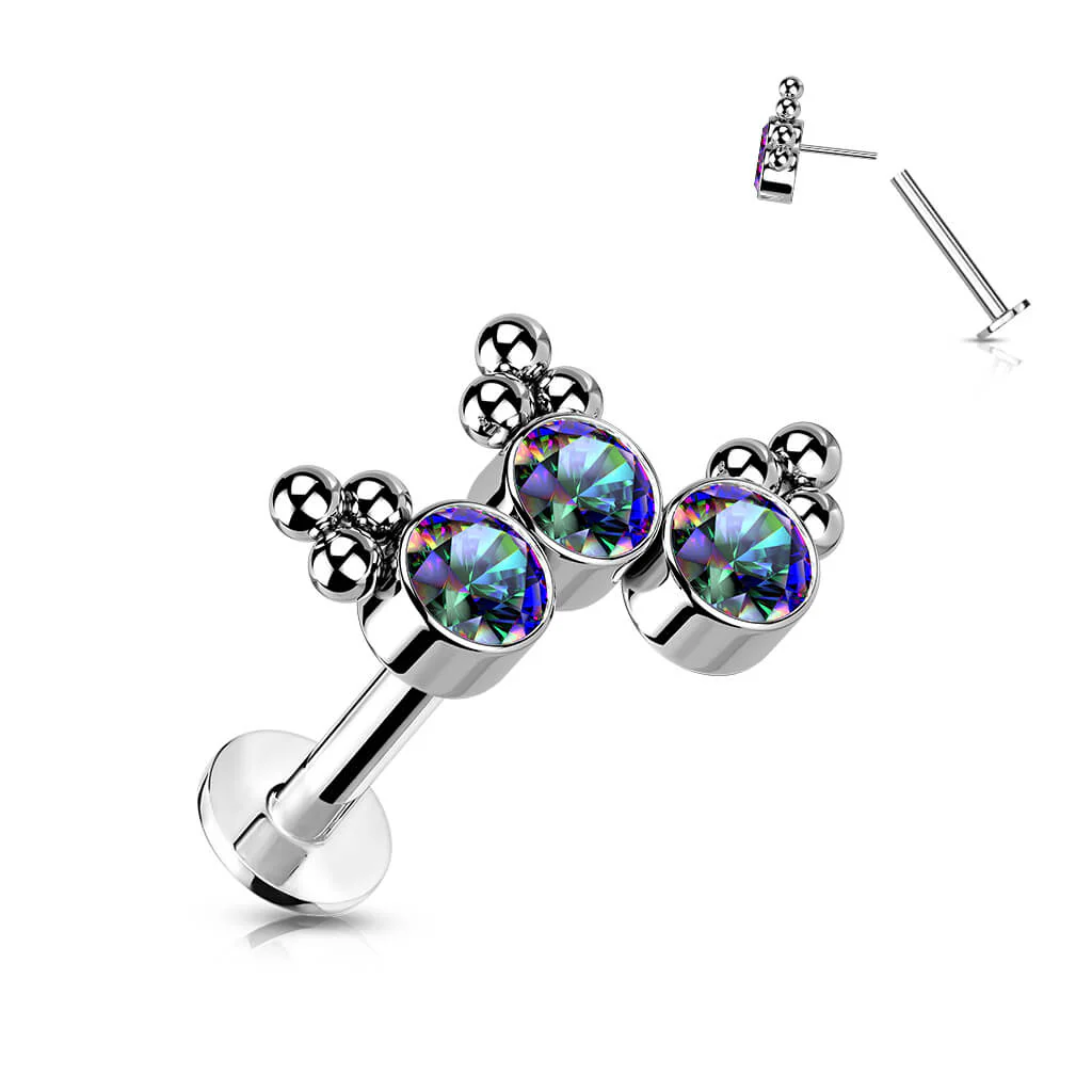 Titanium Labret 3 Zirconia Silver Push-In - Image 9